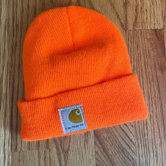 Carhartt Bright Orange Toddler Kids' Beanie Acrylic Made in USA Hunter EUC - Picture 4 of 5